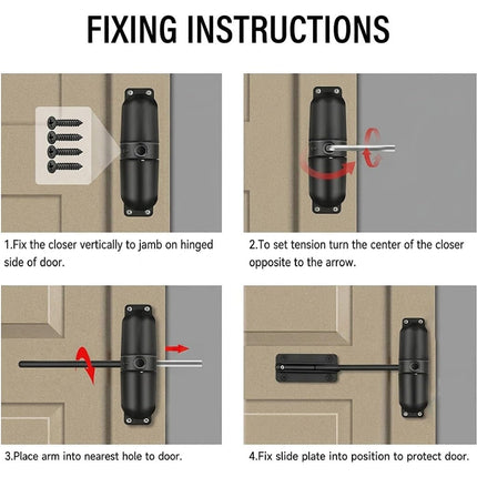 HoneSecur Safety Spring Door Closers, Adjustable Closing Door Hinge, Automatic Stopper Fire Rated, to Convert Hinged Doors to Self Closing Doors - Black