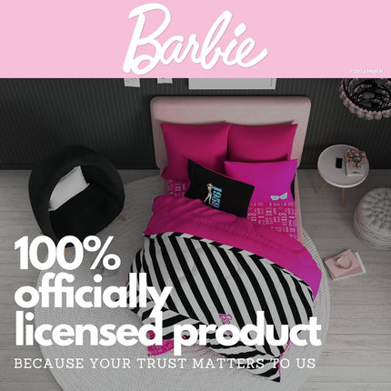 Franco Barbie 1959 Super Soft Cozy Reversible Comforter and Sheet Set, 4 Piece Twin Size, (Official Licensed Product) Collectibles