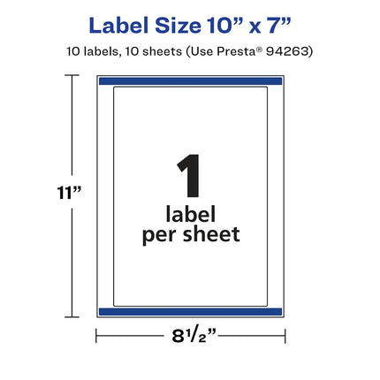 Avery Glossy White Rectangle Labels with Sure Feed, 10" x 7", 10 Glossy White Labels, Permanent Label Adhesive, Laser/Inkjet Printable Labels