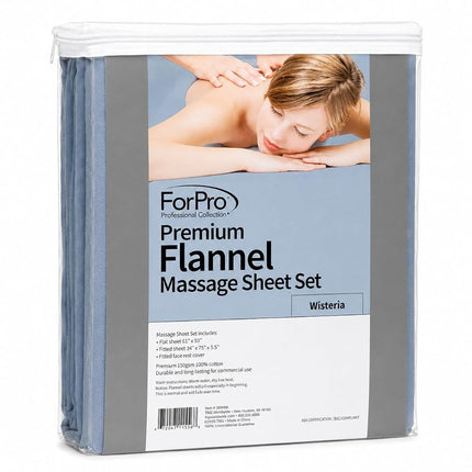 ForPro Premium Flannel 3-Piece Massage Sheet Set, Wisteria, for Massage Tables, Includes Massage Flat Sheet, Massage Fitted Sheet, and Massage Fitted Face Rest Cover