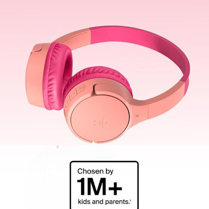 Belkin SoundForm Mini Kids Wireless Headphones w/Built-in Microphone, 30H of Playback Time, Fun Stickers - Over-Ear Headsets for Online Learning, School, iPhone, iPad, Galaxy, & More - Pink