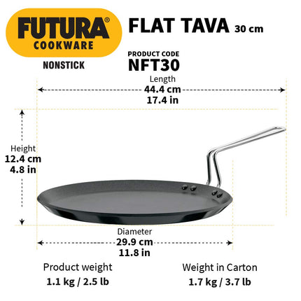 Futura Non-Stick Flat Tava Griddle, 12-Inch For Dosa, 4.88mm with Steel Handle