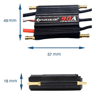Flycolor 90A Waterproof Brushless ESC Electronic Speed Controller with 5.5V/5A BEC and XT90 4.0mm Banana Head Connector for Model Ship RC Boat