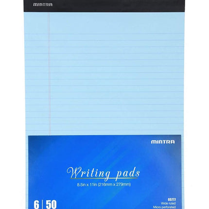 Mintra Office Legal Pads - ((Basic Pastel 6pk, 8.5in x 11in, Wide Ruled)) - 50 Sheets per Notepad, Micro Perforated Writing Pad, Notebook Paper for School, College, Office, Business