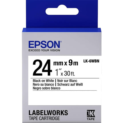Epson LabelWorks Standard LK (Replaces LC) Tape Cartridge ~1" Black on White (LK-6WBN) - for use with LabelWork LW-600P and LW-700 Label Printers