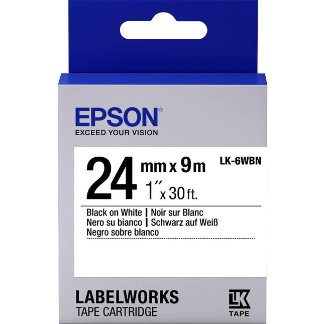 Epson LabelWorks Standard LK (Replaces LC) Tape Cartridge ~1" Black on White (LK-6WBN) - for use with LabelWork LW-600P and LW-700 Label Printers