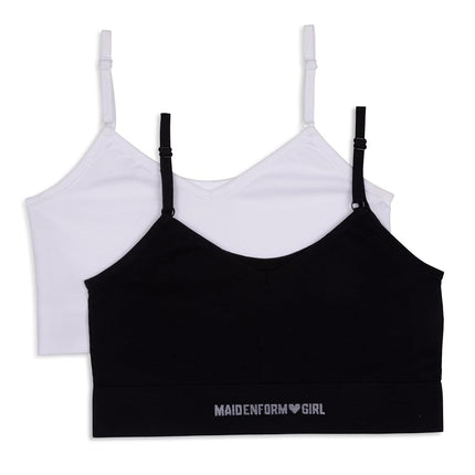 Maidenform Girls' Comfort Brami Bralette, 2 Pack, Black/White, Small