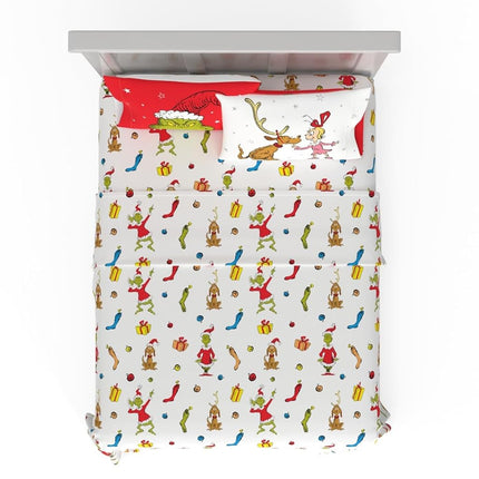 Franco Collectibles Dr. Seuss The Grinch Holiday & Christmas Bedding Super Soft Microfiber 4 Piece Queen Sheet Set, (Officially Licensed Product)
