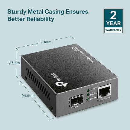 TP-Link Gigabit SFP to RJ45 Fiber Media Converter | Fiber to Ethernet Converter | 10/100/1000Mbps RJ45 Port to 1000Base-SX/LX SFP Slot Supporting MiniGBIC Modules (MC220L)