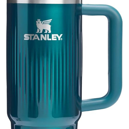 Vaso Stanley Quencher H2.0 con asa y pajita de 30 oz | Tapa Flowstate de 3 posiciones | Compatible con portavasos para viajes | Vaso de acero inoxidable con aislamiento | Sin BPA | Brillo marino acanalado