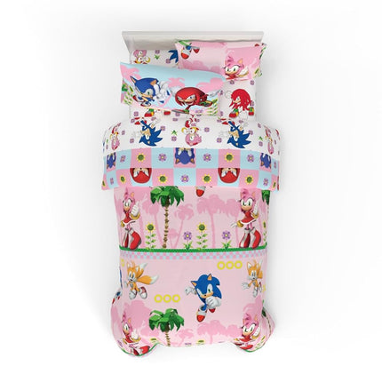Franco Sonic The Hedgehog Girl Anime Kids Bedding Super Soft Comforter and Sheet Set with Sham, 5 Piece Twin Size, (Official Licensed Product)