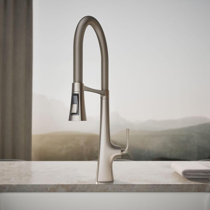 Kohler 22060-VS Graze Commercial, 3 Function Tall Semi-pro Kitchen Sink Faucet with Pull Down Sprayer, Vibrant Stainless