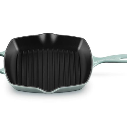 Le Creuset Cast Iron Signature Square Skillet Grill, 10.25", Sea Salt