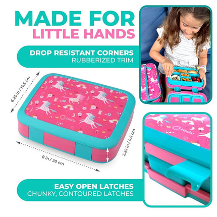 Unicorn Bento Lunch Box for Girls Toddlers, 5 Portion Control Sections, BPA Free Removable Plastic Tray, Pre-School Kid Toddler Daycare Lunches, Cute Snack Container Ages 3 to 7 Pink…
