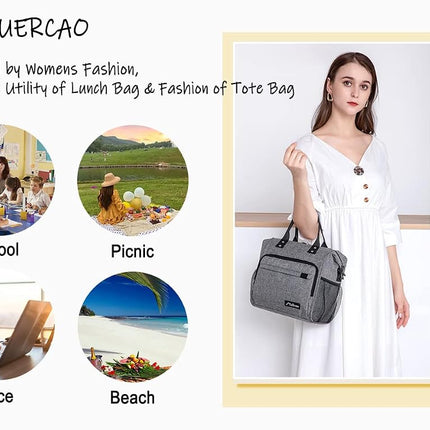 TuErCao Insulated Lunch Bag Soft Cooler Bag for Beach Travel Picnic, Adult Lunch Box for Women for Work, Dark Grey