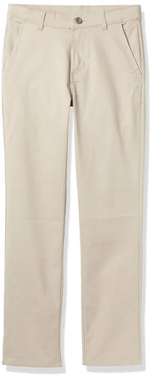 Pantalón chino de sarga elástica con parte delantera plana para niños Nautica, caqui, 16 Husky