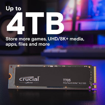 Crucial T705 2TB SSD PCIe Gen5 NVMe M.2, Up to 14,500MB/s, Microsoft DirectStorage, PCIe 4.0 Backwards Compatible, Internal Solid State Drive - CT2000T705SSD3