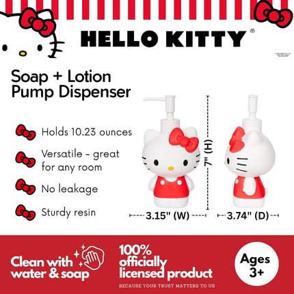 Sanrio Hello Kitty Bathroom Décor, Soap/Lotion Resin Pump Dispenser, 10.36 Ounces, Red, (Officially Licensed Product) by Franco