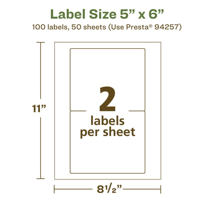 Avery EcoFriendly Matte White Recycled Rectangle Labels, 5" x 6", Matte White Labels, Permanent Adhesive, Laser/Inkjet Printable, 100 Total