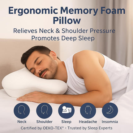 Almohada Cervical de Doble Altura para Alivio del Dolor, Almohadas de Espuma Viscoelástica con Tecnología de Enfriamiento - Soporte Ergonómico 3D, Funda Refrescante, para Dormir de Lado/Espalda/Boca Abajo, Estilo Minimalista - Gris, Blanco