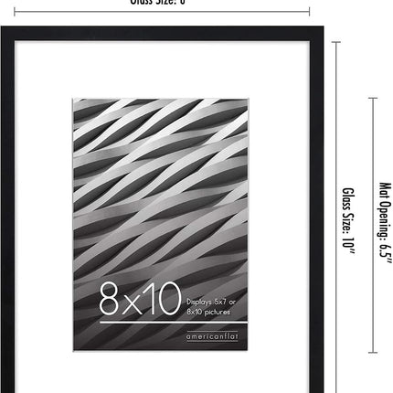 Americanflat 8x10 Photo Frame in Black - Use as Thin Border 7x5 Photo Frame with Mount or 8x10 without Mount - Horizontal and Vertical Formats for Wall and Tabletop