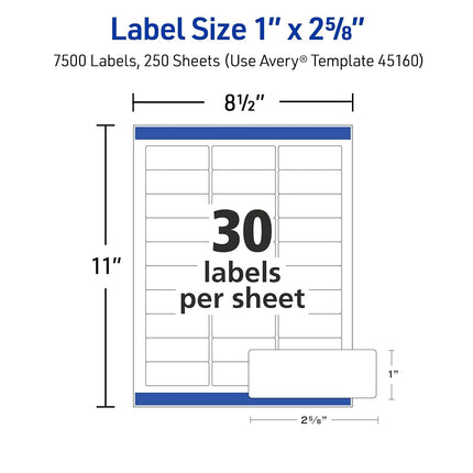 Avery Address Labels with Sure Feed for Laser Printers, 1" x 2-5/8", 7,500 Labels – Great for FBA Labels (45160),White