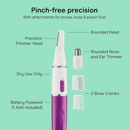 Conair All-in-1 Facial Hair Trimmer for Women, Perfect for Face, Ear/Nose and Eyebrows, Battery-Powered