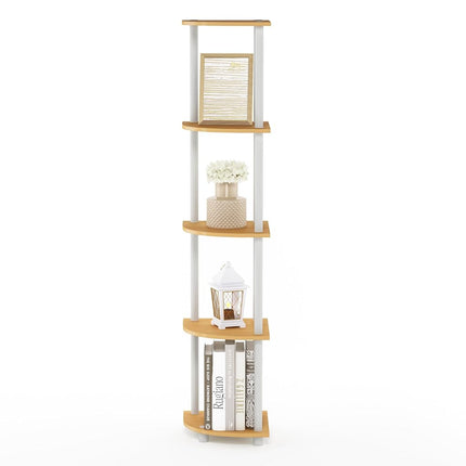 Furinno TURN-N-TUBE Corner Shelf, 5-Tier Corner Bookshelf, Open Storage Shelves, for Organization and Storage, Living Room, Home Office, Garage, Bedroom, Beech