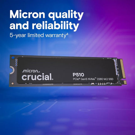 Crucial P510 1TB SSD NVMe M.2 PCIe 5.0 x4 Gen5, Read/Write Speeds up to 11,000/9,500 MB/s, Laptop & Desktop (PC) Compatible, Solid State Drive - CT1000P510SSD8-01
