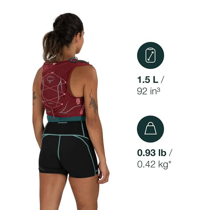 Osprey Dyna 1.5L Chaleco de hidratación para correr para mujer con depósito hidráulico, rosa kakio, grande