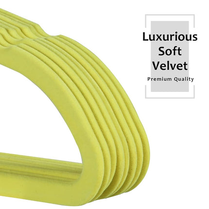 VECELO Premium Velvet Clothes Hangers Suit Heavy Duty (60 Pack)-Non Slip & Space-Saving with 8 Finger Clips & Tie Rack Excellent for Men and Women,Yellow