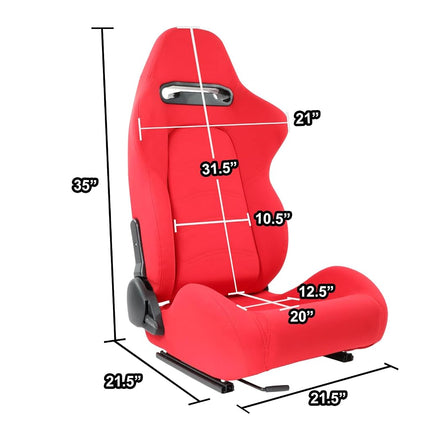 DNA MOTORING Universal Reclinable Bucket Racing Seats with Bottom Mount Sliders,21.5" W X 21.5" D X 35" H,Red,RS-JBR-005-RD