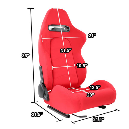 DNA MOTORING Sièges baquets de course universels inclinables avec glissières de montage inférieur, 21,5" L x 21,5" P x 35" H, Rouge, RS-JBR-005-RD