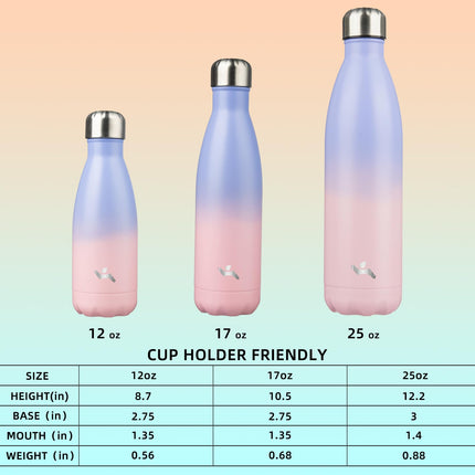 Konokyo Insulated Water Bottles,17oz Double Wall Stainless Steel Vacumm Metal Flask for Sports Travel,Pastel Sunset