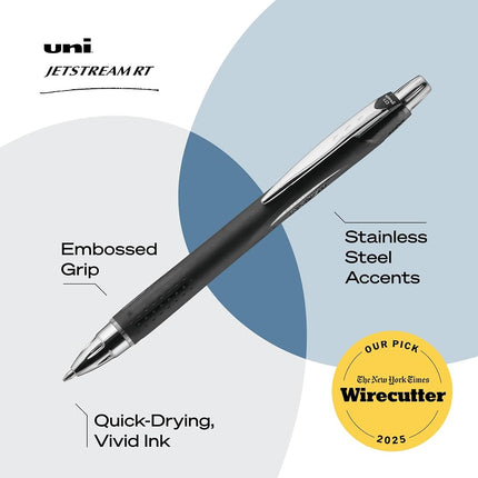 uni-ball Jetstream RT Ballpoint Pens, Fine Point (0.7mm), Black, 12 Count