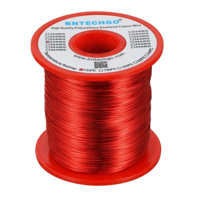BNTECHGO 24 AWG Magnet Wire - Enameled Copper Wire - Enameled Magnet Winding Wire - 1.0 lb - 0.0197" Diameter 1 Spool Coil Red Temperature Rating 155℃ Widely Used for Transformers Inductors