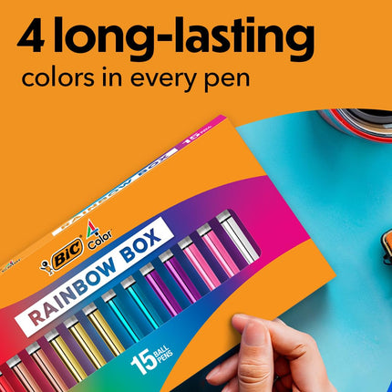 Juego de edición limitada BIC 4 Colores Rainbow Shine, caja de 15 bolígrafos, bolígrafos retráctiles, punto mediano (1.0 mm) ¡Empieza tu colección de 4 colores ahora!