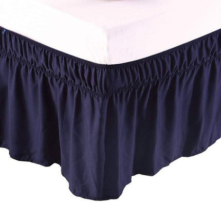 Pleated Three Sides Fabrics Wrap Around Style Egyptian Cotton Elastic 15 inch Drop Dust Bed Skirt for Twin/Full,Queen,King Size Bed(Queen, Navy)