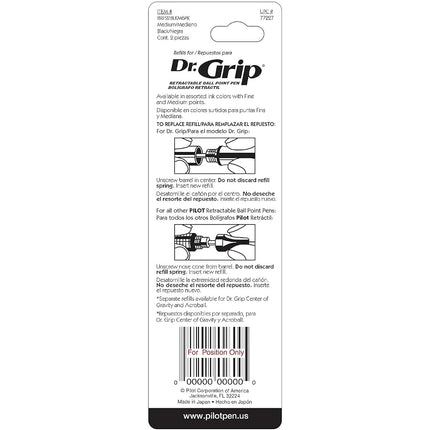 Pilot Dr. Grip Ballpoint Ink Refill, 2-Pack for Retractable Pens, Medium Point, Black -77227