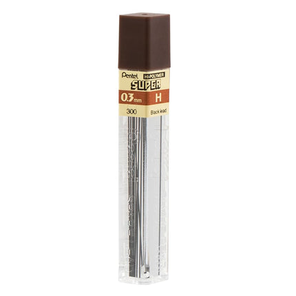 Pentel Super Hi-Polymer Refill Lead, 0.3mm Lead, Grade H, 1 Pack of 12 tubes, (12 leads per tube)