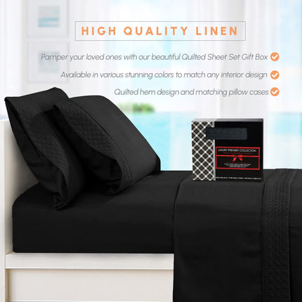Elegancia y Confort Lujoso Juego de Sábanas Acolchadas de 4 Piezas - Caja de Regalo - Suavidad de Calidad Egipcia de 1500 Hilos - Resistente a las Arrugas - Sábana Bajera Ajustable Elástica en Todo el Contorno, Bolsillo Profundo, Queen, Negro
