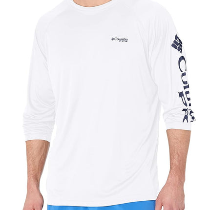 Columbia Men's Terminal Tackle Long Sleeve Shirt, White/Nightshade Logo, 1X
