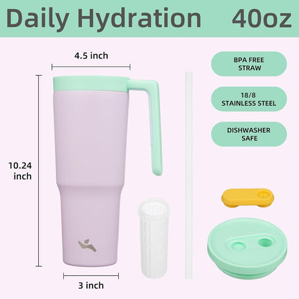 Vaso térmico Konokyo con asa y pajita, botella de agua de acero inoxidable al vacío de 40 oz, taza de viaje de metal con difusor de frutas, morado