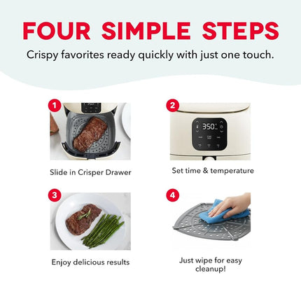 Four à frire à air chaud en céramique DASH Tasti-Crisp™, 2,6 L, Crème – Friteuse à air compacte pour des repas plus sains en quelques minutes, surface antiadhésive en céramique, idéal pour les petits espaces – Arrêt automatique, numérique, 1000 W