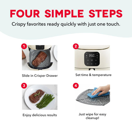 DASH Tasti-Crisp™ Ceramic Air Fryer Oven, 2.6 Qt., Cream – Compact Air Fryer for Healthier Food in Minutes, Ceramic Nonstick Surface, Ideal for Small Spaces - Auto Shut Off, Digital, 1000-Watt
