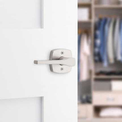Kwikset Tripoli Lever Dummy Door Handle, Single Sided Lever for Closets, French Double Doors, and Pantry, Satin Nickel Non-Turning Reversible Interior Push/Pull Lever, with Microban Protection