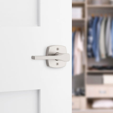 Kwikset Tripoli Lever Dummy Door Handle, Single Sided Lever for Closets, French Double Doors, and Pantry, Satin Nickel Non-Turning Reversible Interior Push/Pull Lever, with Microban Protection