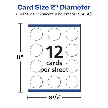 Avery Printable Round Business Cards with Sure Feed Technology, 2" Diameter, Glossy White Cardstock, Print-to-the-Edge, Laser/Inkjet Cards, 300 Total