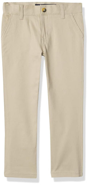 French Toast Boys' Adjustable Waist Straight Fit Stretch Twill Chino Pant, School Uniform Khaki, 16 Husky