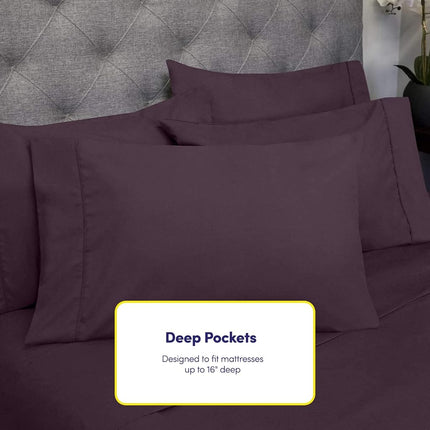 Sweet Home Collection 6-Piece 1500 Thread Count Egyptian Quality Deep Pocket Bed Sheet Set-2 Extra Pillow Cases, California King, Purple